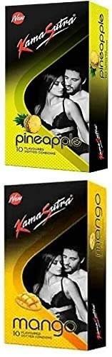 uk41cEMyS2lrS-1-1.jpg Kamasutra Pineapple Mango Dotted Condom 10PCS Each (Pack of 2) Condom (Set of 2, 20S) - Fast UK Delivery - Image 1