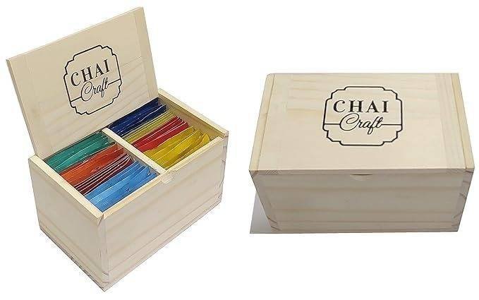 uk41gKIlYpCNL-1-1.jpg Chai Craft Boxful of surprises- 40 teabags in a pine wood box Pack of 2 - Fast UK Delivery - Image 1