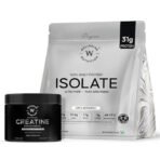 Wellbeing Nutrition 100% Whey Protein Isolate (Unflavoured) | 31g Protein, 15.4g EAA, 7.1g BCAA | 4B CFU Probiotics & Natural Digestive Enzymes | 1kg with Wellbeing Nutrition Creatine Monohydrate (combo pack)