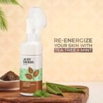 Just Herbs Anti Acne Foaming Face Wash Men Women With Tea Tree and Mint for Oil Control, Glowing Skin Brush - 100ml - Fast UK Delivery - Image 4