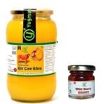 Yugmantra Organic Foods - 100 % Pure Natural A2 Milk Gir Cow's Grass-Fed Desi Ghee Prepared Curd by Traditional Bilona Padati -1 litre Glass Bottle Prepared from A2 Milk Bilona Method-with Free 55 Gms Jungle Raw Honey - Fast UK Delivery
