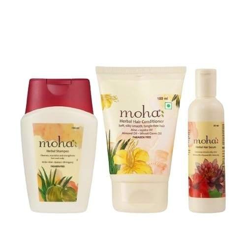 uk41k6eSGd2mL-1-1.jpg moha: Herbal Hair Shampoo | Mild Shampoo For All Hair Types 100 ml, Herbal Hair Conditioner 100 ml Herbal Hair Serum For Men & Women 30 Ml | Non-Sticky Silky Smooth, Tangle-Free Hair Pack of 3 - Fast UK Delivery - Image 1