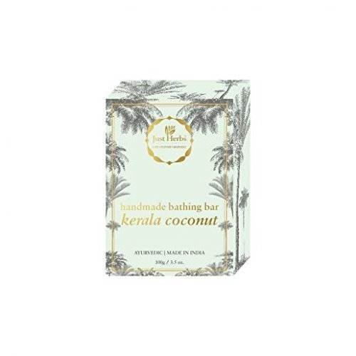 uk41kBjDOB0NL-1.jpg Just Herbs Ayurvedic Coconut and Aloe Vera Handmade Bathing Soap Bar for All Skin Types Men and Women - SLS and Paraben Free-100 gm - Fast UK Delivery - Image 1