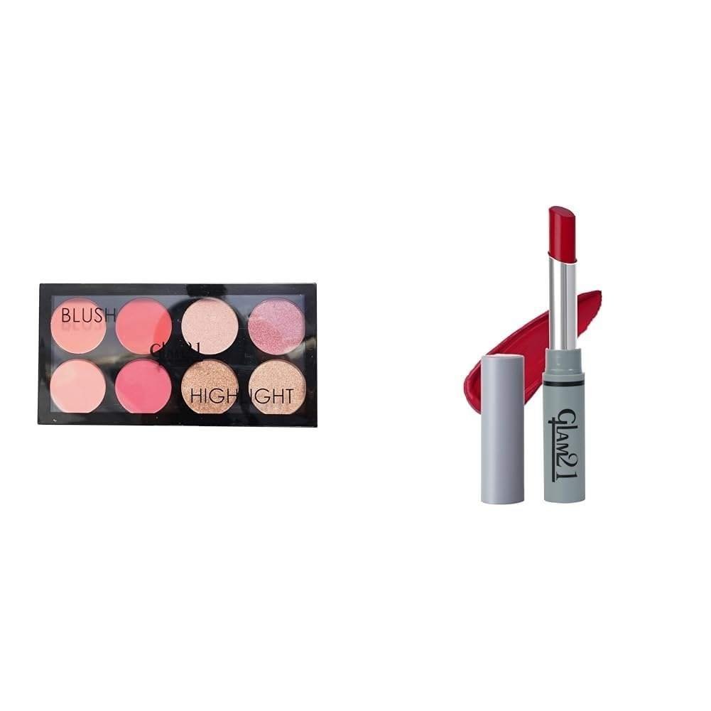 uk41pbKtKgFIL-1-1.jpg Glam 21Blush Highlighter Palette | Silky pigments for long lasting shimmer look | suitable for all skin tone | 24 gm -Chic-01Long Lasting Non-Transfer Lipstick|Creamy Matte Formula - 2.8gm|Cosmic-24 - Fast UK Delivery - Image 1