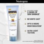 Neutrogena Ultra Sheer Sunscreen SPF 50+ | Broad Spectrum UVA/UVB | Blue light protect | No White Cast | Water resistant, Ultra light & Non sticky | Oily, Dry & Sensitive Skin | 30 g (Pack of 1) - Fast UK Delivery - Image 4