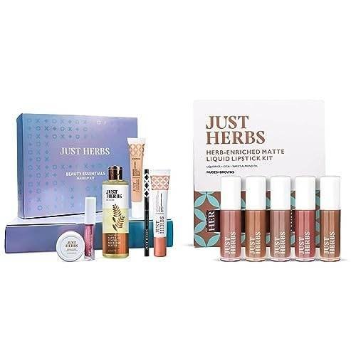 uk41s2hqymsqL-1.jpg Just Herbs Makeup Kit for Women with Kohl Kajal, 3 in 1 Primer (Combo Gift Set) & Just Herbs Ayurvedic Liquid Lipstick Kit Set of 5- Paraben & Silicon Free Combo - Fast UK Delivery - Image 1
