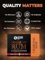 Beardo Jamaican Rum Perfumed Luxury Soap for Men, 75g X 5 | Deep Cleanses Skin Pores with Activated Charcoal | Soaps for Bath | Repairs broken skin| Long Lasting Fragrance | All Skin Type - Fast UK Delivery - Image 7