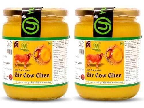 uk41t3kuuT1L-1-1.jpg Yugmantra Organic Foods 100% Pure Natural Desi Gir Cow Ghee (500 ml x 2 = 1 litre) in Glass Bottle Prepared from A2 Milk Bilona Method-Immunity Superfood Helps Reduces Joint - Fast UK Delivery - Image 1