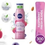 Nivea Fresh Blends Raspberry with Natural Fruit Extracts, Vegan Body wash, Fruity Shower Gel for Women with Blueberry and Almond Milk, 300ml - Fast UK Delivery - Image 3