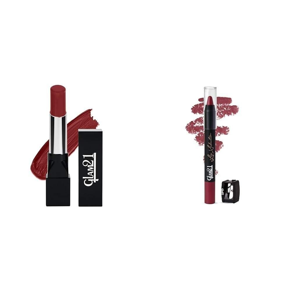 uk41uMNq7Km8L-1-1.jpg Glam 21 Ultra Velvet Lipstick Long-lasting | Matte finish 2.5gm | Deep Red-3 & Lip Seduction Non- Transfer Crayon Lipstick| Lightweight & Longlasting|Creamy Matte Formula - 2.8gm|Mauve|13 - Fast UK Delivery - Image 1