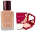 LAKME Perfecting Matte Liquid Foundation for All Skin Type,Marble,Waterproof Full Coverage Long Lasting - Light Oil Free Face Makeup With Vitamin E,Dewy Finish Glow,27 Ml & Face It Compact,Pearl,9 G - Fast UK Delivery - Image 2