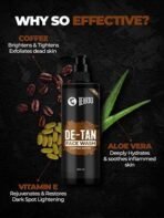 BEARDO DeTan Face Wash for Men, 200ml | Coffee Facewash, Aloe Vera, Vitamin E | Helps to Reduce Tan | Exfoliates & Hydrates for Smooth & Oil Free Skin (Pack of 3) - Fast UK Delivery - Image 5