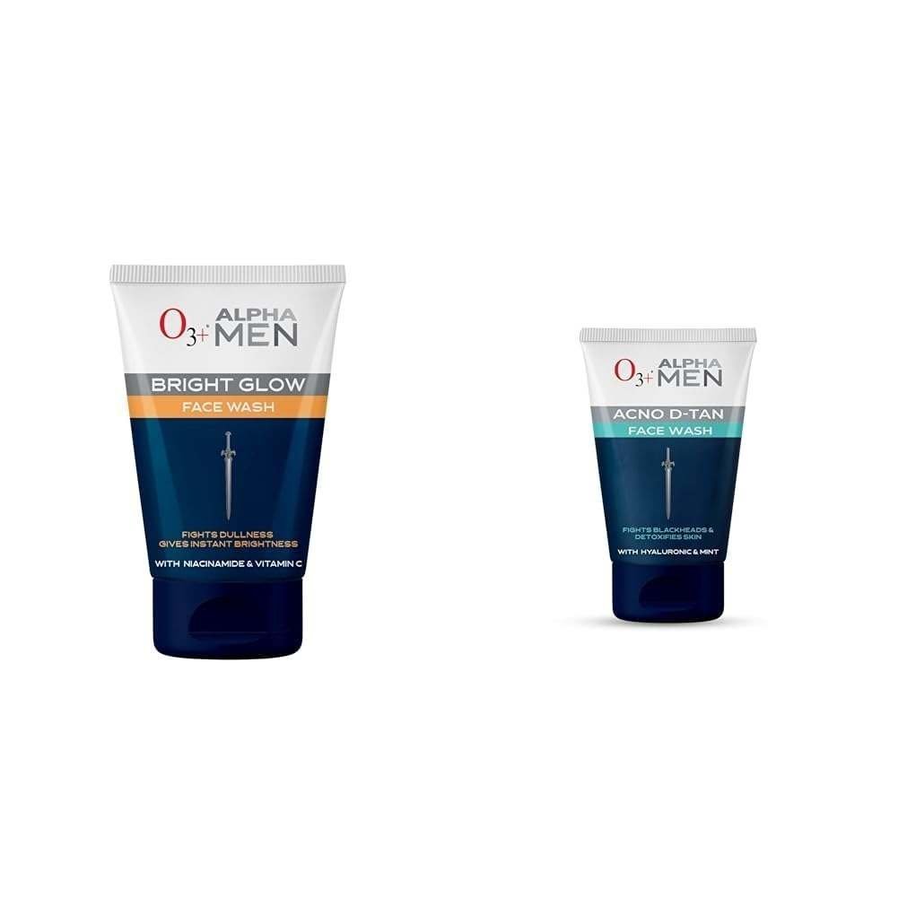 uk41vd0vWhcuL-1-1.jpg O3+ ALPHA MEN Bright Glow Face Wash 100g & O3+ ALPHA MEN Acno D-TAN Face Wash with Hyaluronic & Mint | Fights Blackheads & Detoxifies Skin, 50ml - Fast UK Delivery - Image 1