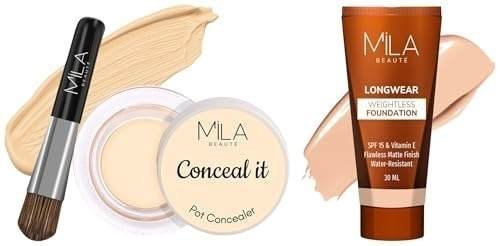 uk41vwLjyEygL-1-1.jpg MILA Beaute Longwear Weightless Foundation | Liquid Foundation | Shade - (102 Ivory, 30ml) Conceal It Pot Concealer For Face Makeup | Shade - (Rich Vanilla, 4g) - Fast UK Delivery - Image 1
