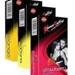 KamaSutra Mango + Banana + Strawberry Flavoured Condoms for Men | Tempting Flavours with Dotted Texture | Made with Natural Rubber Latex | Excite/Flavour Series | Pack of 3-12 Flavoured Condoms Each - Fast UK Delivery