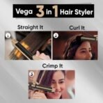 Vega 3 in 1 Hair Styler for Women, (India's No.1* Hair Styler Appliance Brand) Straightener, Curler and Crimper, Suitable for All Hair Types, Gold-Black (VHSCC-01) - Fast UK Delivery - Image 4