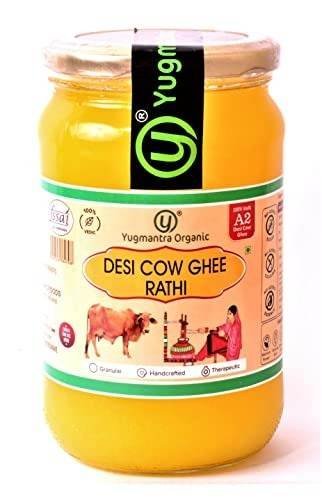 uk41xULv0XJ3L-2-1.jpg Yugmantra Organic Foods 100% Pure Natural Desi Rathi Cow Ghee - Prepared from A2 Milk Bilona Method-Immunity Superfood (650 ml Glass Bottle) - Fast UK Delivery - Image 1