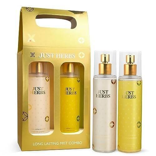 uk41y1lL6cFvL-1.jpg Just Herbs Body Mist Spray for Men and Women With Long Lasting Fragrance Perfume Combo Gift Set - Creamy Serenity (2 x140ml) - Fast UK Delivery - Image 1