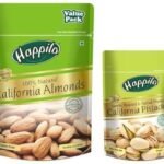 Happilo 100% Natural Premium California Almonds 1kg Value Pack Pouch & Happilo Premium Californian Roasted and Salted Pistachios, 200g (Pack of 1) - - Fast UK Delivery
