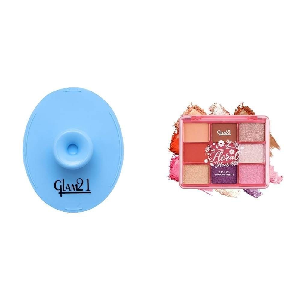 uk51-Xqa-sqJL-1-1.jpg Glam 21 Silicone Face Cleanser Scrubber (Big) Floral Hues 9 In 1 Eyeshadow Palette Highly Pigmented Smudge-Proof (7.5 gm) 04- Lotus - Fast UK Delivery - Image 1
