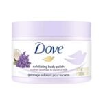 Dove Exfoliating Body Polish Scrub with Crushed Lavender & Coconut Milk for Dry Skin, Gently Exfoliates & Removes Dead Skin, Naturally Derived Ingredients, Sulfate-Free, Soothing Scent, 298 g - Fast UK Delivery