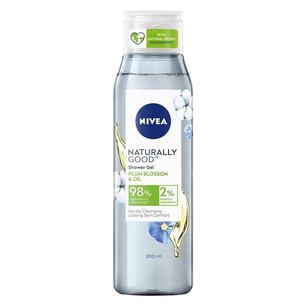 uk51-cNJcIs2S-1-1.jpg Nivea Naturally Good Body Wash, Plum Blossom & Oil Shower Gel, No Parabens, Vegan Formula, 98% Natural Origin Ingredients For Gentle Cleansing, 300ml - Fast UK Delivery - Image 1
