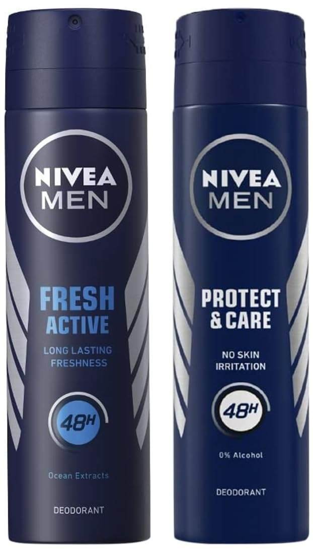 uk51-ftxFykOL-1-1.jpg Nivea Men Deodorant Spray, Fresh Active Original, 150Ml And Deodorant Spray, Protect & Care, 150Ml, Pack Of 1 - Fast UK Delivery - Image 1