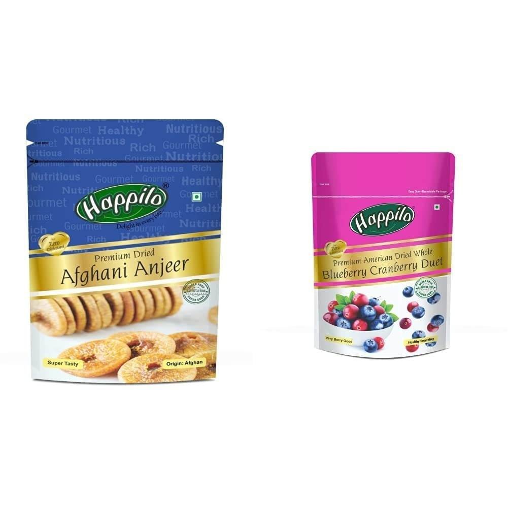 uk5104EjHX9xL-1-1.jpg Happilo Premium Afghani Anjeer, 200g + Happilo Premium Dried Whole Blueberry Cranberry Duet, 200g - Fast UK Delivery - Image 1