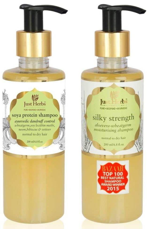 uk512bg0XCXCL-1.jpg Just Herbs Silky Strength Aloevera Wheatgerm Moisturizing Shampoo for Dry and Brittle Hair-200 ML & Ayurvedic Anti-Dandruff Soya Protein Herbal Shampoo, For Men & Women, Chemical Free - 200 ML - Fast UK Delivery - Image 1