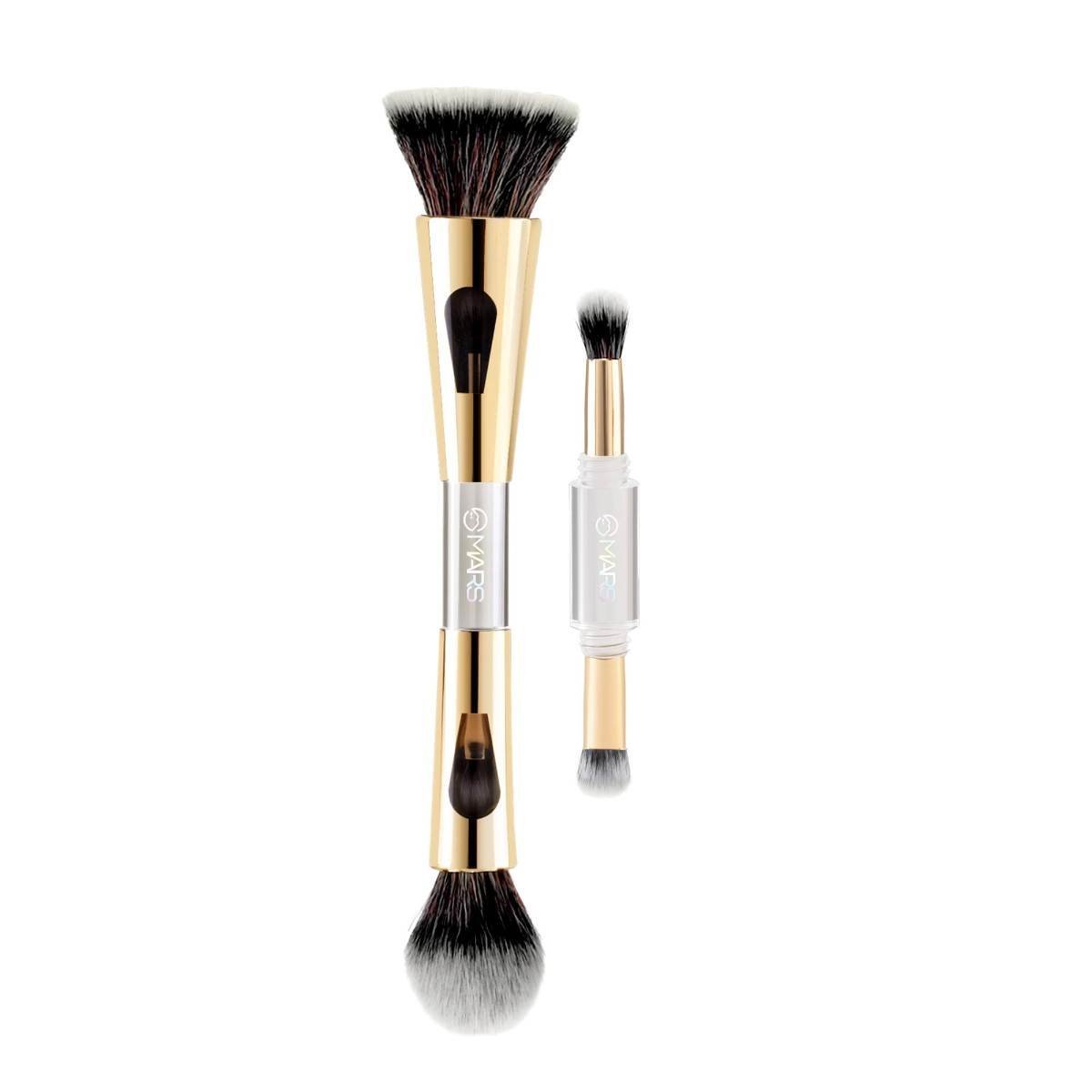 uk512jd5C3EzL-1-1.jpg MARS 4 in 1 Travel Brush with Foundation Brush, Powder Brush, Eyeshadow Blending Brush & Flat Brush | Soft Bristles Makeup Brushes Set for Women - Fast UK Delivery - Image 1