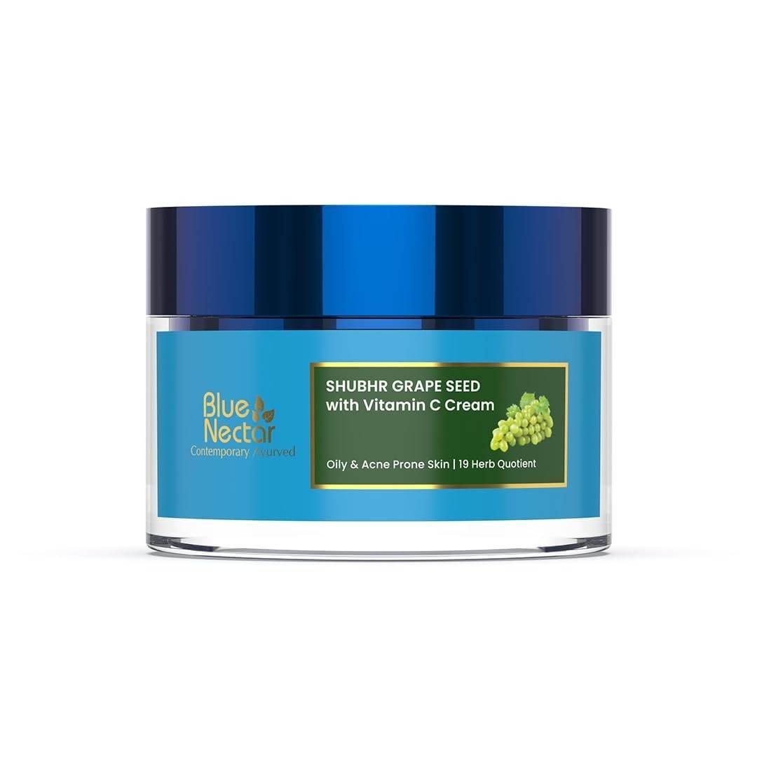 uk513-1qepz1L-1.jpg Blue Nectar Plant Based Vitamin C Face Moisturizer for Oily & Acne Prone Skin with Grapeseed | Oil-Free | Lightweight Cream for Women (19 herbs, 50g) - Fast UK Delivery - Image 1