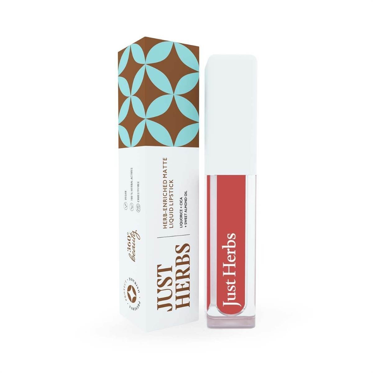 uk5133fcRV52L-1.jpg Just Herbs Ayurvedic Creamy Matte Long Lasting Liquid Lipstick, Lightweight & Hydrating Lip Colour with Liquorice & Sweet Almond Oil - Raisin Rust - Fast UK Delivery - Image 1