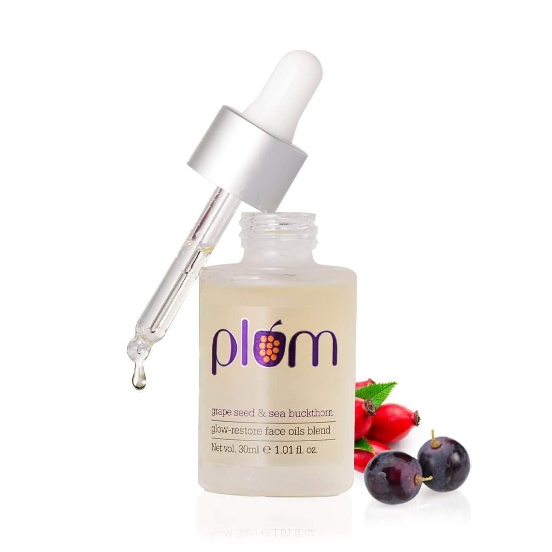 uk513NePJKJlL-1-1.jpg Plum Grape Seed & Sea Buckthorn Glow-Restore Face Oils Blend | Best Face Oil for Glowing Skin | Blend of 10 Natural Oils | 99.8% Natural & 100% Vegan | 30ml - Fast UK Delivery - Image 1