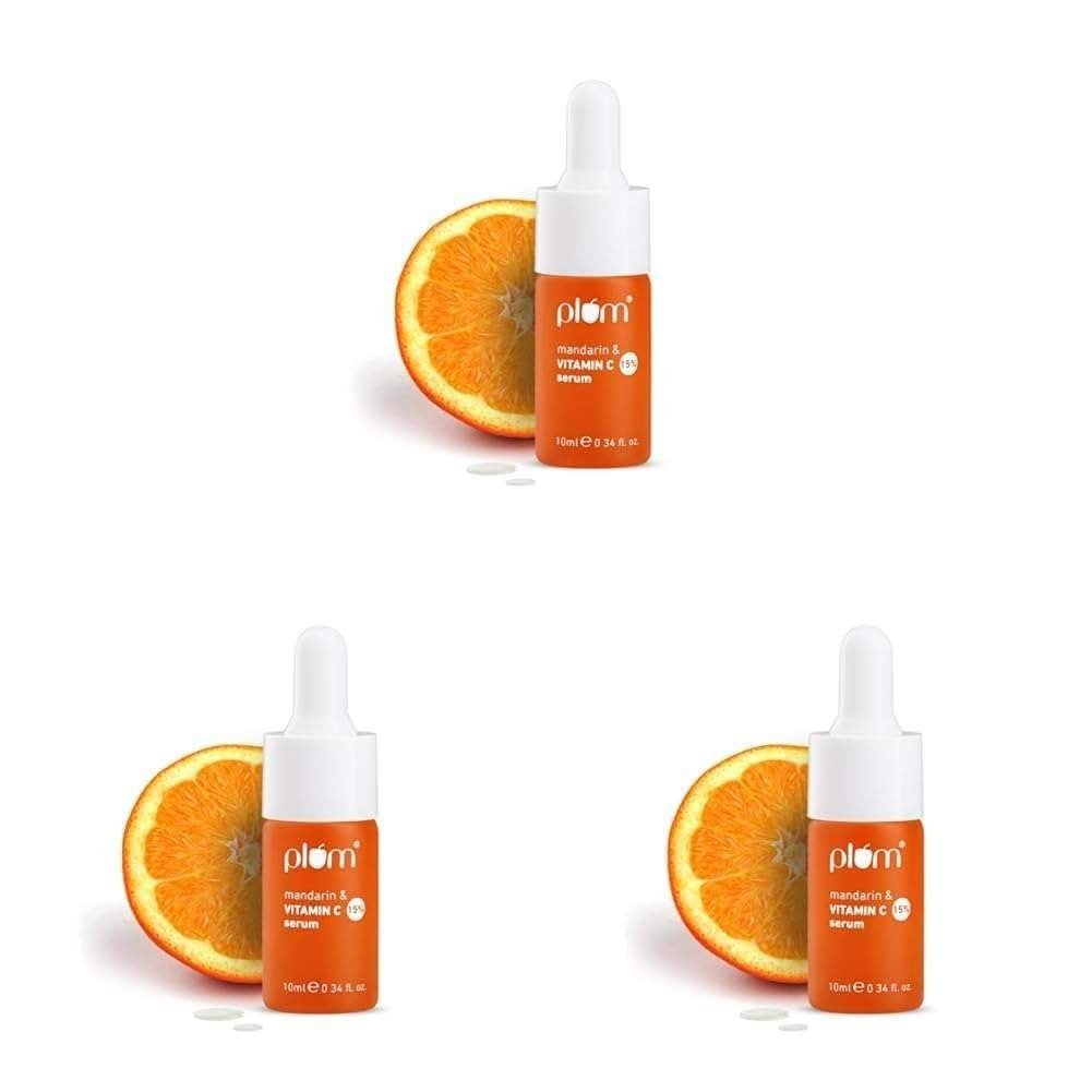 uk513dSyXBcIL-1-1.jpg Plum 15% Vitamin C Face Serum For Glowing Skin | Reduces Dark Spots | For Dull Skin | With Mandarin | Beginner Friendly, For All Skin Types | 100% Vegan | 10 ml (Pack of 3) - Fast UK Delivery - Image 1