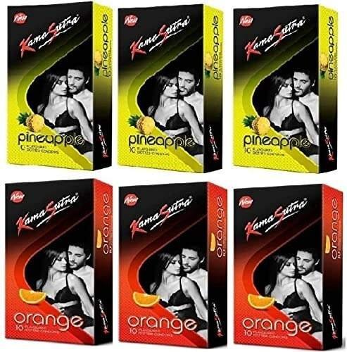 uk514XpMJ76KS-1-1.jpg Kamasutra pineapple 3 and orange 3 flavour condom (For Berlin) Condom (Set of 6, 60S) (3 Pack of Each Flavour)(10 in Each Pack) - Fast UK Delivery - Image 1