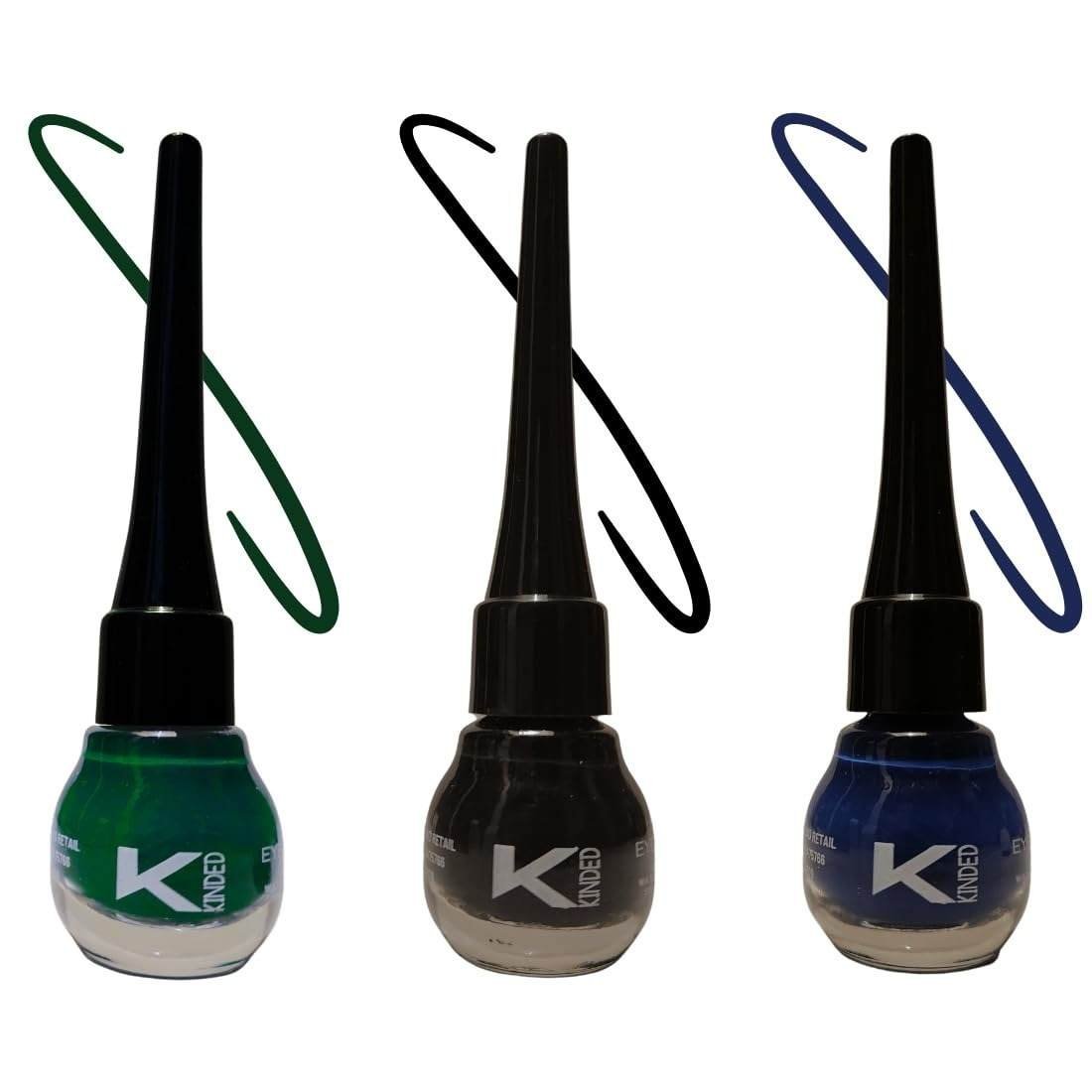 uk5153fACRQNL-1-1.jpg KINDED Eye Liner Liquid Waterproof Smudgeproof Longlasting Insta Bold Look Intense Colour Pigments Quick Drying Eyeliner Combo (5 ml, Matte Finish, Midnight Black, Royal Blue & Dapper Green) - Fast UK Delivery - Image 1