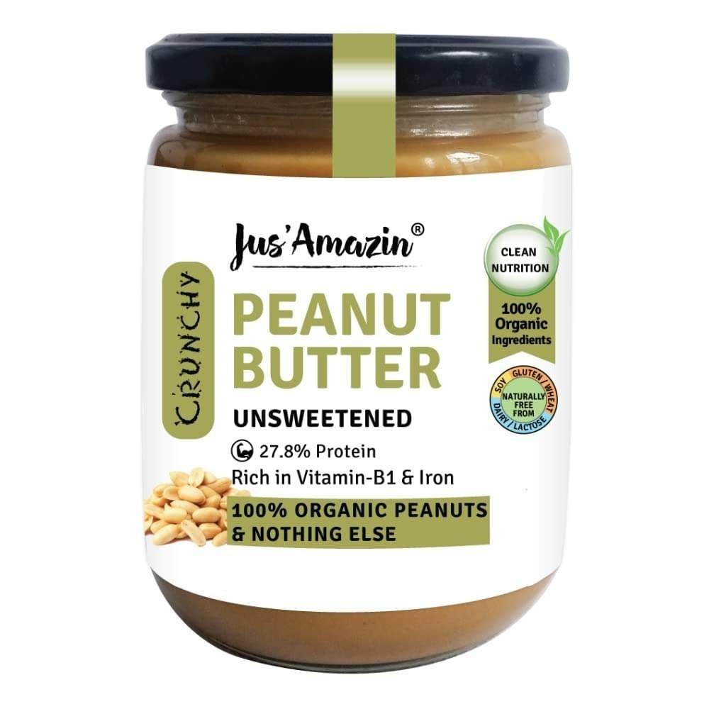 uk515rFzndbhL-1-1.jpg Jus' Amazin Crunchy Peanut Butter - Unsweetened | 27.8% Protein | Single Ingredient - 100% Peanuts (no added Sugar/Salt) | Vegan | Dairy Free | Keto (Organic Peanut Butter Crunchy, 500 g (Pack of 1)) - Fast UK Delivery - Image 1
