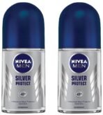 Nivea Deodorant Roll On, Silver Protect for Men, 50ml (Pack of 2) - Fast UK Delivery