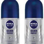 Nivea Deodorant Roll On, Silver Protect for Men, 50ml (Pack of 2) - Fast UK Delivery