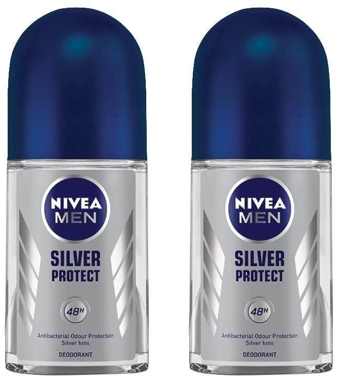 uk516nGSDJcvL-1-1.jpg Nivea Deodorant Roll On, Silver Protect for Men, 50ml (Pack of 2) - Fast UK Delivery - Image 1