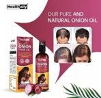 Healthally Khadi Onion Hair Oil Ayurvedic Hair Fall Control Oil for Men & Women, Hair Loss Breakage & Dandruff Control Onion Hair Oil | Chemicals Silicon Mineral Oil free Formula - 200ml - Fast UK Delivery - Image 3