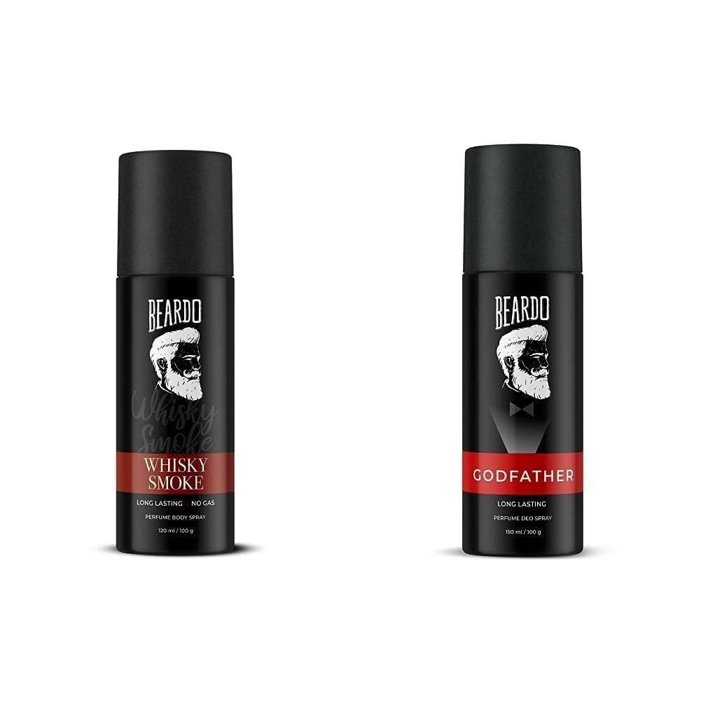 uk517V5aPiw7L-1-1.jpg BEARDO Spicy Fragrance Combo | Whiskey Smoke Body Spray 120Ml & Godfather Perfume Men's Deo Spray 150Ml (Set Of 2), 2 count - Fast UK Delivery - Image 1