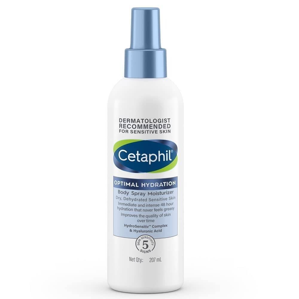 uk518EyIUhAgL-1-1.jpg Cetaphil Optimal Hydration Body Spray Moisturizer 207ml | Lightweight moisturizer & non-greasy | Hyaluronic Acid, Sunflower Oil, Blue Daisy extract - Fast UK Delivery - Image 1