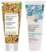 Aroma Magic Mineral Glow Scrub, 100ml and Aroma Magic Sunscreen Sun Block Cream, SPF 30, 50ml - Fast UK Delivery - Image 2
