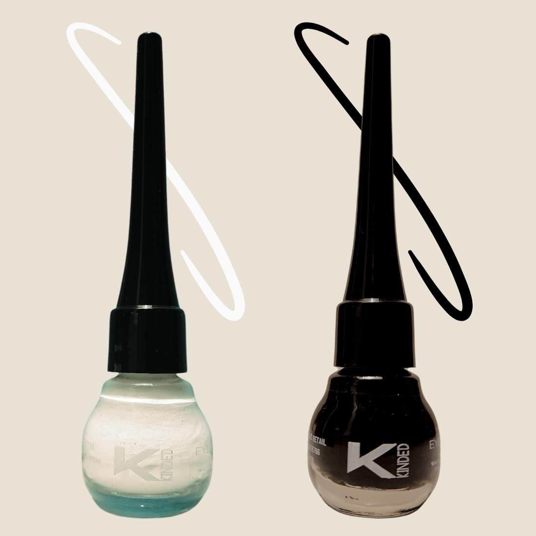 uk519KB2nFq4L-1-1.jpg KINDED Eye Liner Liquid Waterproof Smudgeproof Longlasting Insta Bold Look Intense Colour Pigments Quick Drying Eyeliner Combo (5 ml each, Matte Finish, Midnight Black & White Pearl) - Fast UK Delivery - Image 1