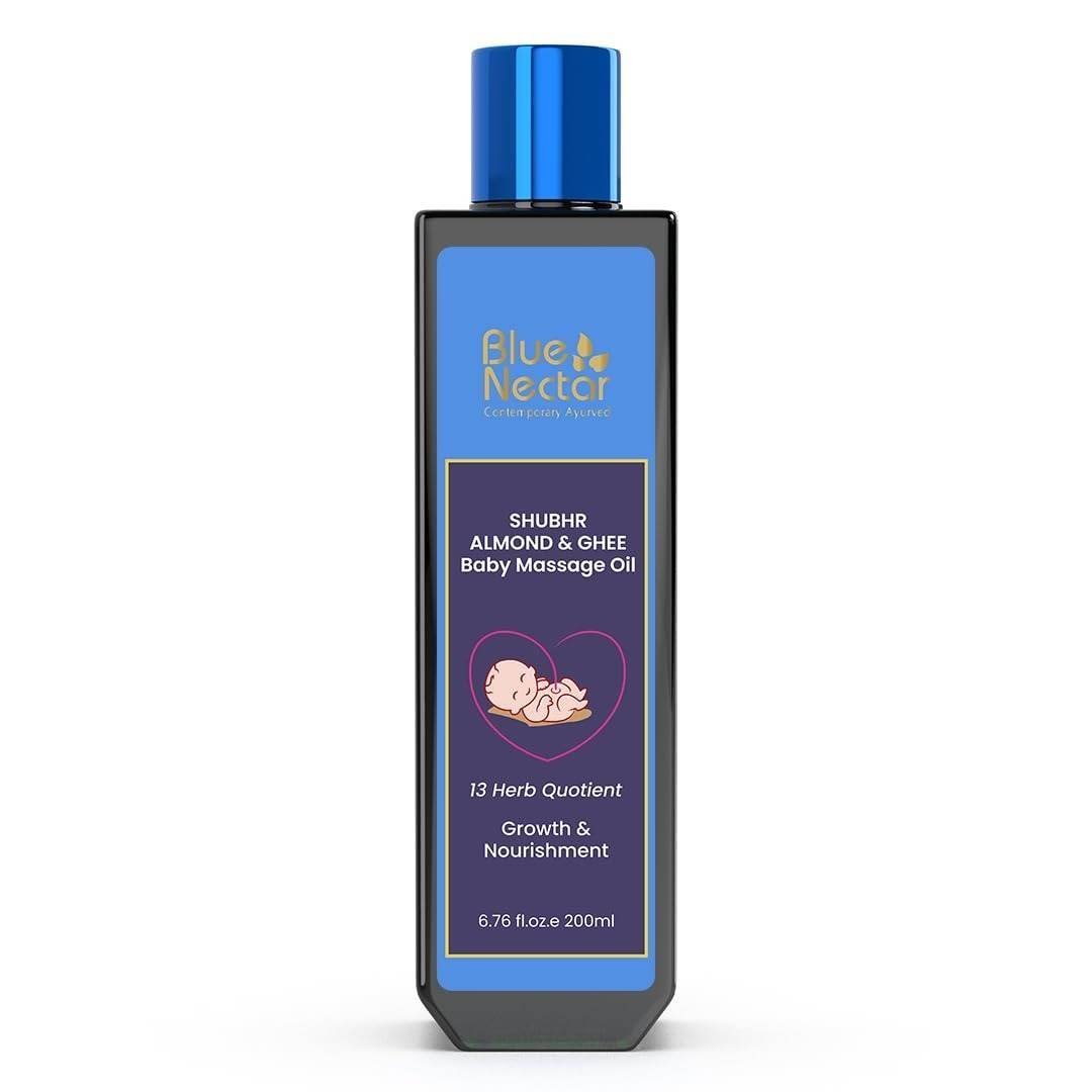 uk519Tu-KWpdL-1.jpg Blue Nectar Ayurvedic Baby Oil with Organic Ghee, 100% Natural Baby Massage Oil With Coconut Oil & Olive Oil | Dermatologically Tested (200ml) - Fast UK Delivery - Image 1