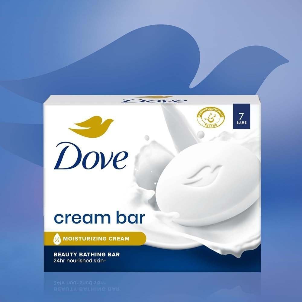 uk519lNdFCF5L-1-1.jpg Dove Cream Beauty Bathing Bar (Pack of 7) 125g each For 24 Hour Nourished Skin with ? Moisturising Cream and Nutrient Serum - Fast UK Delivery - Image 1