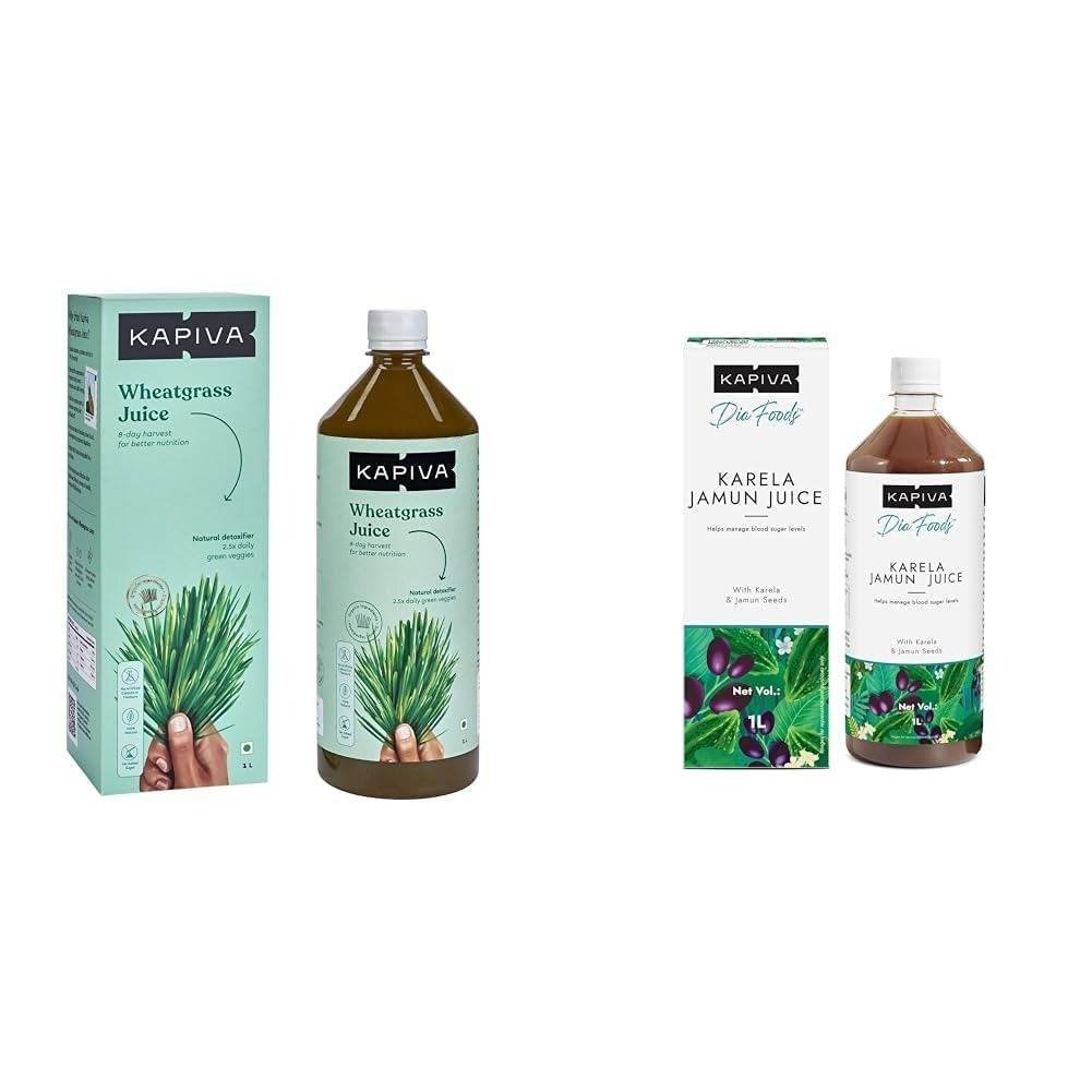 uk51A1A2ZmVsL-1.jpg Kapiva Wheatgrass Juice, 1 L & Kapiva Karela Jamun Juice | Helps Control Blood Sugar Level and Lower Bad Cholesterol | Diabetic Care (1L) - Fast UK Delivery - Image 1