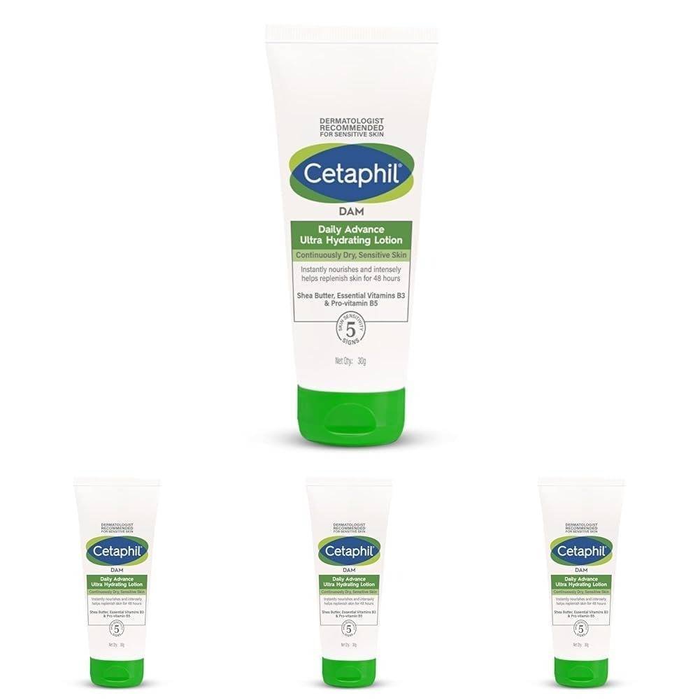 uk51AdDKl0IgL-1-1.jpg Cetaphil Dam Daily Advance Ultra Hydrating Lotion For Dry, Sensitive Skin| 30 G| Moisturizer With Shea Butter| Non-Greasy, Fragrance-Free| Paraben, Sulphate Free (Pack of 4) - Fast UK Delivery - Image 1