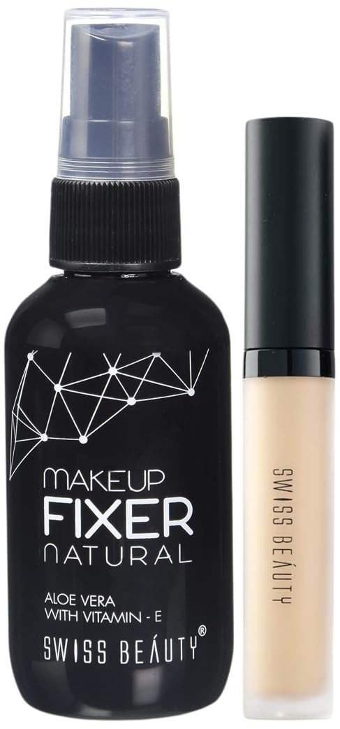uk51B3q2nP3mL-1-1.jpg SWISS BEAUTY Makeup Fixer Natural Aloe Vera With Vitamin-E,Face Makeup,White,50Ml & Professional Matte Liquid Full Coverage Concealer For Oily Skin,Face Makeup,Sand-Sable,5.6G,Pack Of 1 - Fast UK Delivery - Image 1